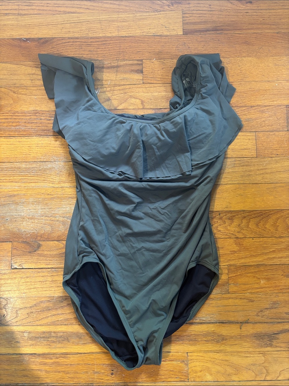 Michael Kors Olive Green Ruffle One-Piece Swimsuit